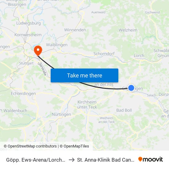 Göpp. Ews-Arena/Lorcher Str. to St. Anna-Klinik Bad Cannstatt map