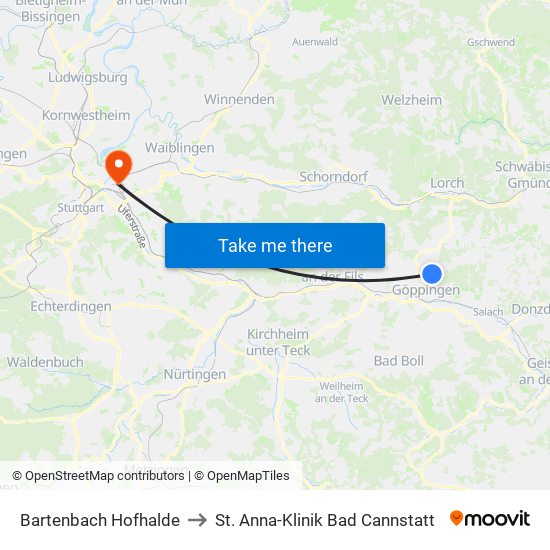 Bartenbach Hofhalde to St. Anna-Klinik Bad Cannstatt map