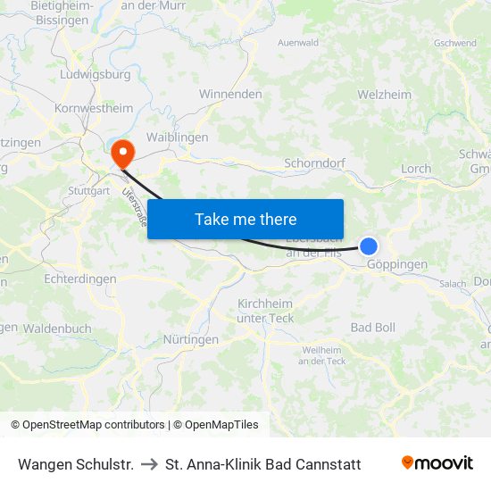 Wangen Schulstr. to St. Anna-Klinik Bad Cannstatt map