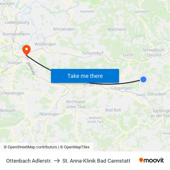 Ottenbach Adlerstr. to St. Anna-Klinik Bad Cannstatt map