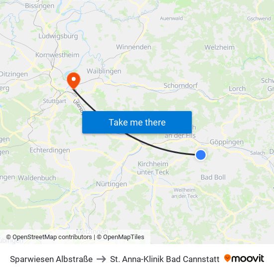 Sparwiesen Albstraße to St. Anna-Klinik Bad Cannstatt map