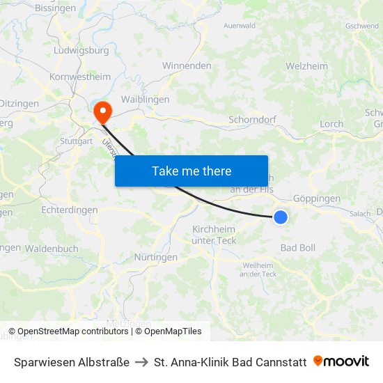 Sparwiesen Albstraße to St. Anna-Klinik Bad Cannstatt map