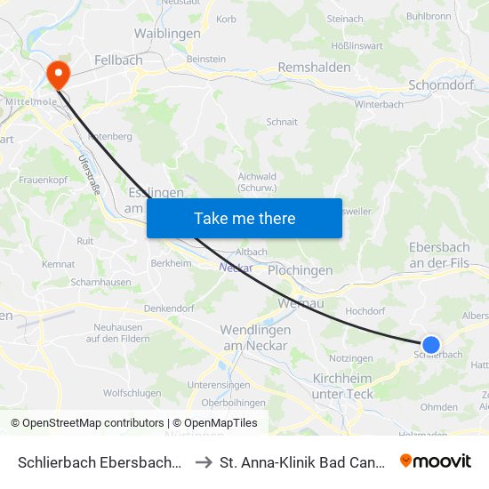 Schlierbach Ebersbacher Str. to St. Anna-Klinik Bad Cannstatt map
