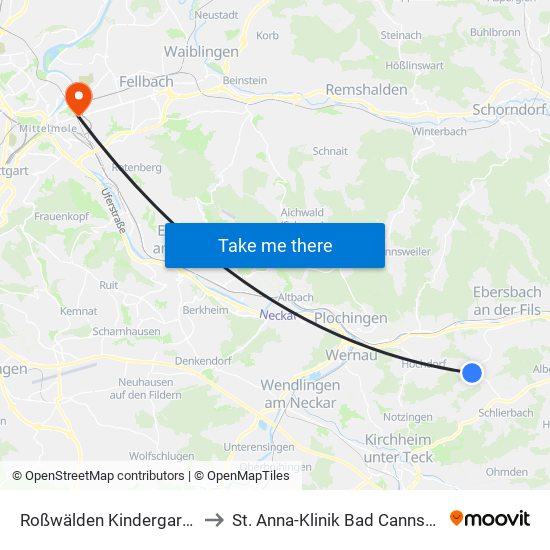 Roßwälden Kindergarten to St. Anna-Klinik Bad Cannstatt map