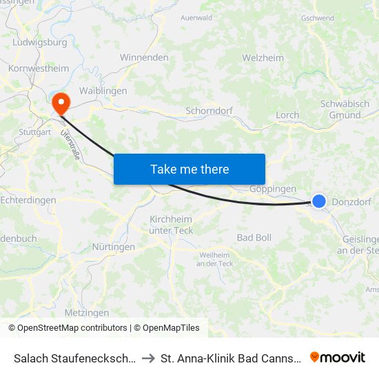 Salach Staufeneckschule to St. Anna-Klinik Bad Cannstatt map