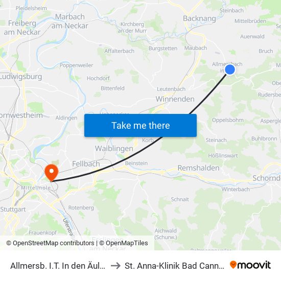 Allmersb. I.T. In den Äulesw. to St. Anna-Klinik Bad Cannstatt map