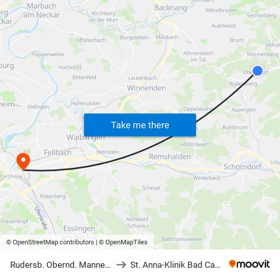 Rudersb. Obernd. Mannenb. Str. to St. Anna-Klinik Bad Cannstatt map