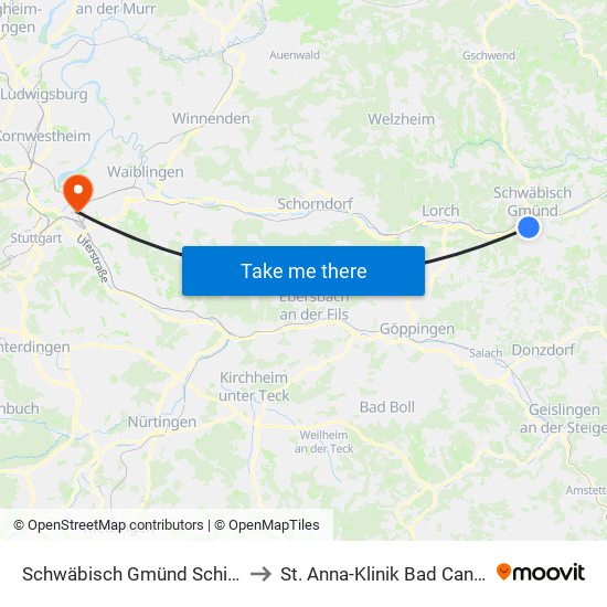 Schwäbisch Gmünd Schillerstr. to St. Anna-Klinik Bad Cannstatt map