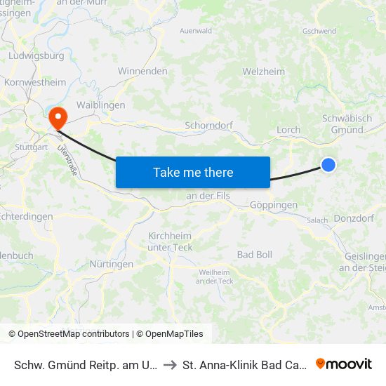 Schw. Gmünd Reitp. am Urspring to St. Anna-Klinik Bad Cannstatt map