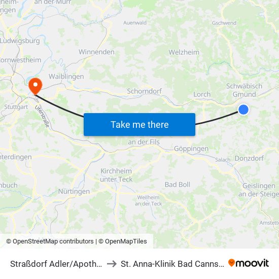 Straßdorf Adler/Apotheke to St. Anna-Klinik Bad Cannstatt map