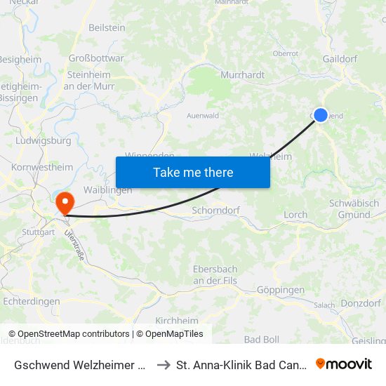 Gschwend Welzheimer Straße to St. Anna-Klinik Bad Cannstatt map
