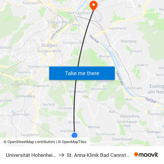 Universität Hohenheim to St. Anna-Klinik Bad Cannstatt map