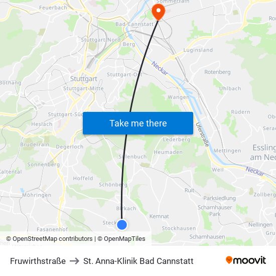 Fruwirthstraße to St. Anna-Klinik Bad Cannstatt map