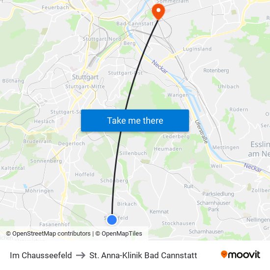 Im Chausseefeld to St. Anna-Klinik Bad Cannstatt map