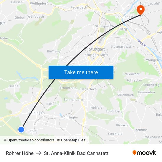 Rohrer Höhe to St. Anna-Klinik Bad Cannstatt map