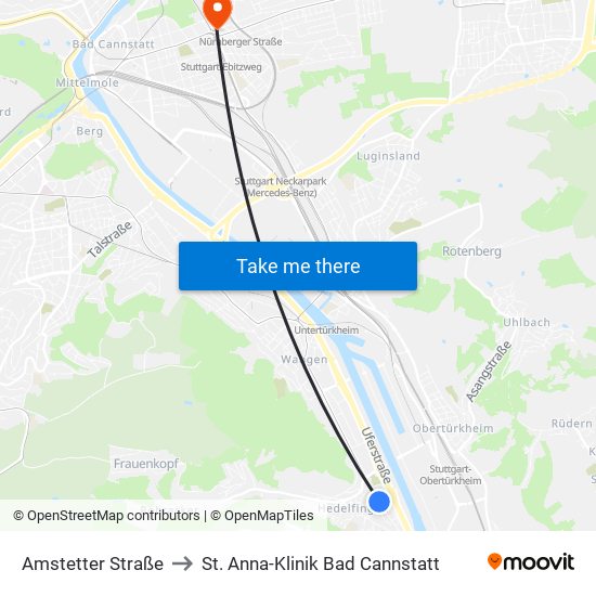 Amstetter Straße to St. Anna-Klinik Bad Cannstatt map