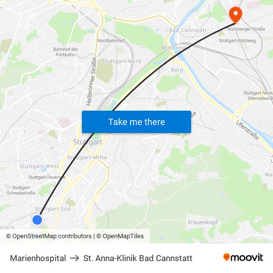 Marienhospital to St. Anna-Klinik Bad Cannstatt map