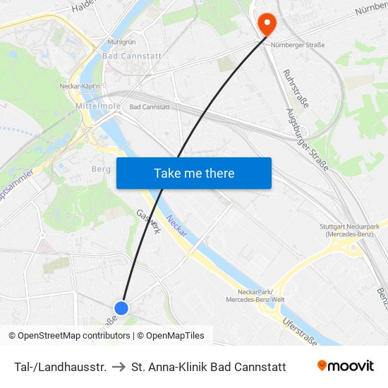 Tal-/Landhausstr. to St. Anna-Klinik Bad Cannstatt map