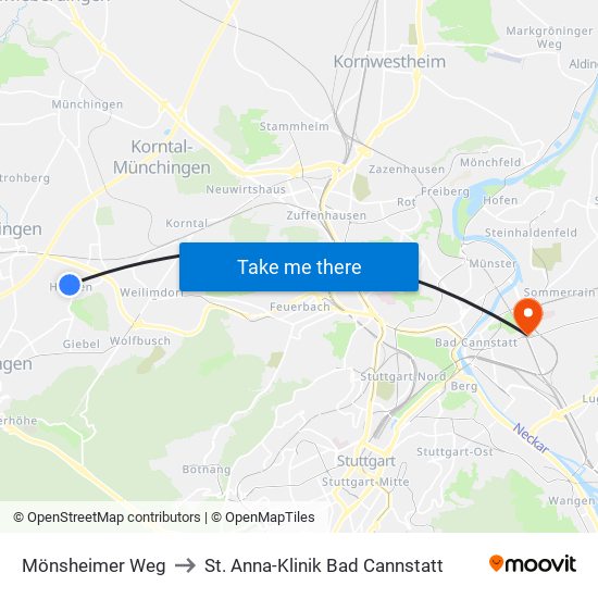Mönsheimer Weg to St. Anna-Klinik Bad Cannstatt map