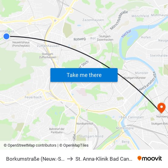 Borkumstraße (Neuw.-Siedl.) to St. Anna-Klinik Bad Cannstatt map