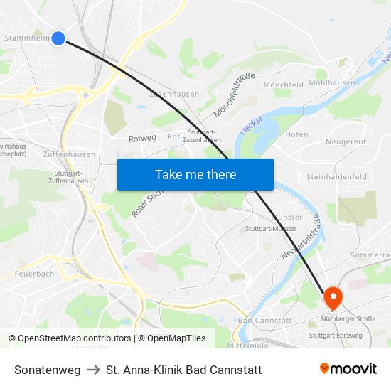 Sonatenweg to St. Anna-Klinik Bad Cannstatt map