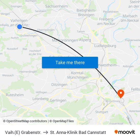 Vaih.(E) Grabenstr. to St. Anna-Klinik Bad Cannstatt map