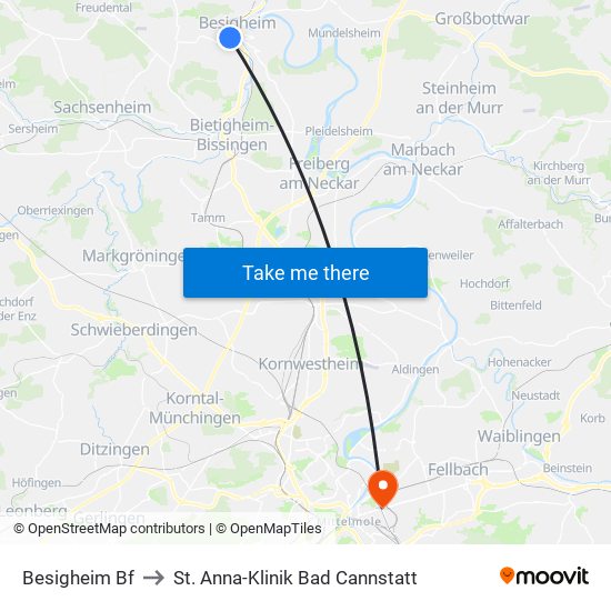 Besigheim Bf to St. Anna-Klinik Bad Cannstatt map