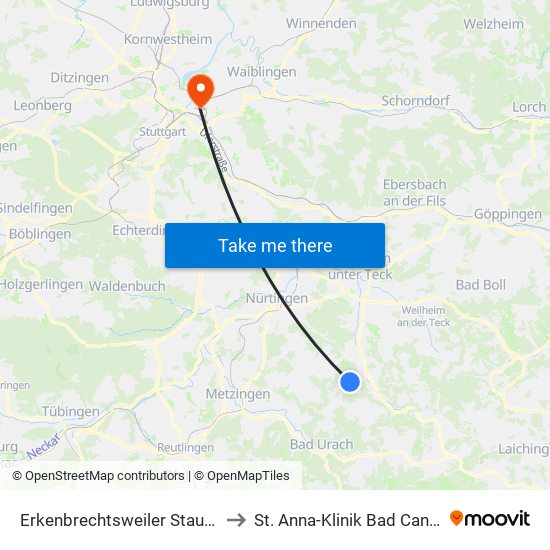Erkenbrechtsweiler Staufenstr. to St. Anna-Klinik Bad Cannstatt map