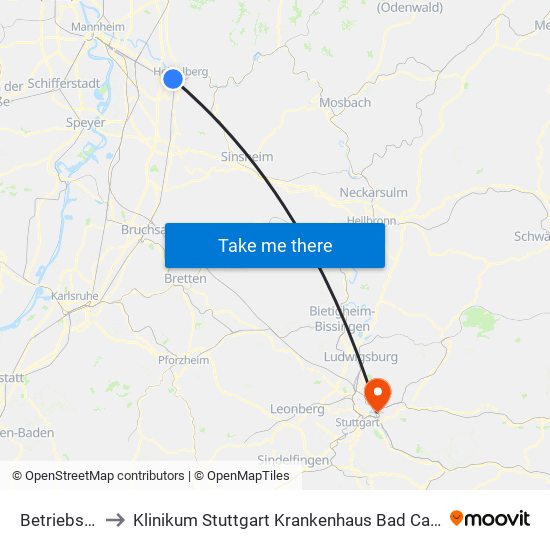 Betriebshof to Klinikum Stuttgart Krankenhaus Bad Cannstatt map