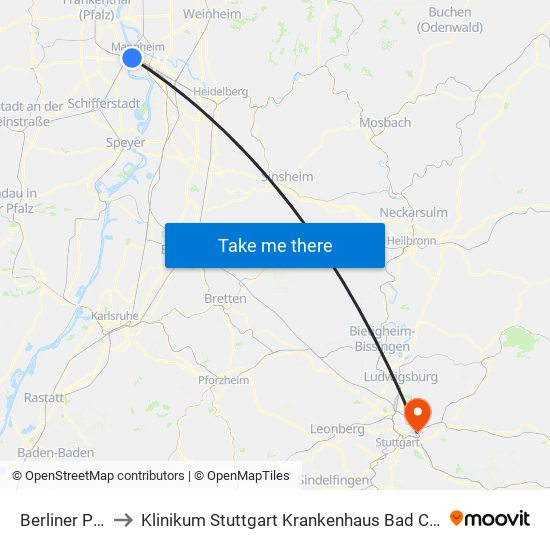 Berliner Platz to Klinikum Stuttgart Krankenhaus Bad Cannstatt map