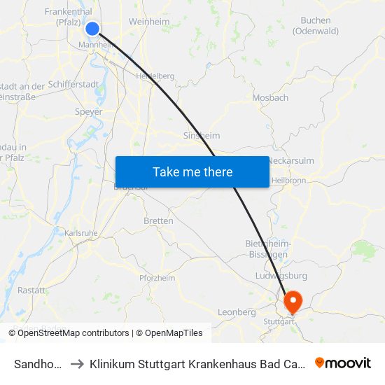 Sandhofen to Klinikum Stuttgart Krankenhaus Bad Cannstatt map