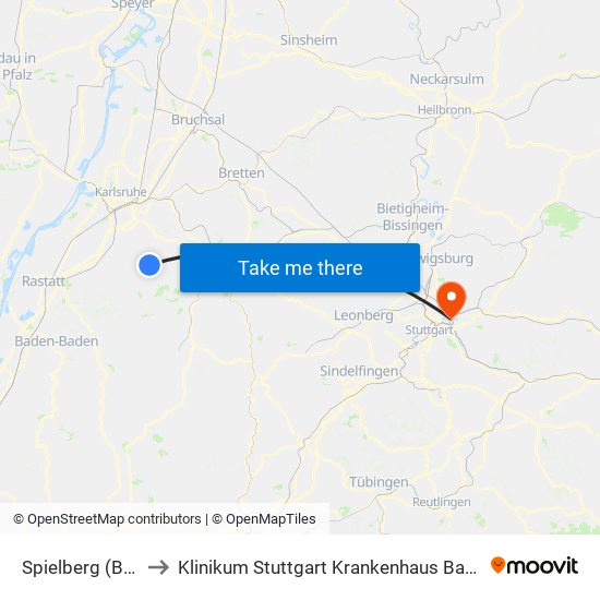 Spielberg (Baden) to Klinikum Stuttgart Krankenhaus Bad Cannstatt map