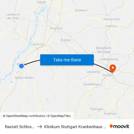 Rastatt Schlossgalerie to Klinikum Stuttgart Krankenhaus Bad Cannstatt map