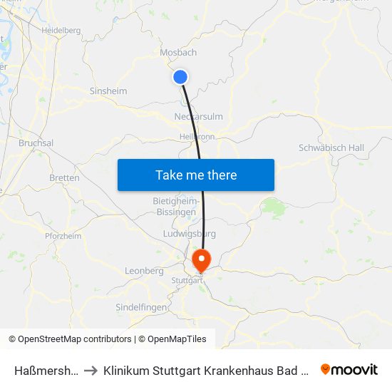 Haßmersheim to Klinikum Stuttgart Krankenhaus Bad Cannstatt map