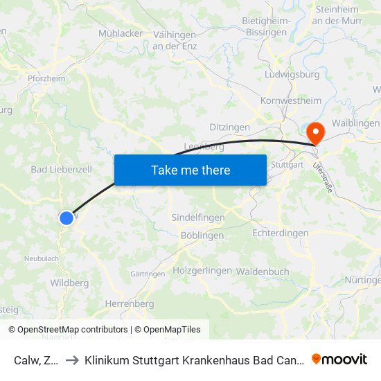 Calw, Zob to Klinikum Stuttgart Krankenhaus Bad Cannstatt map
