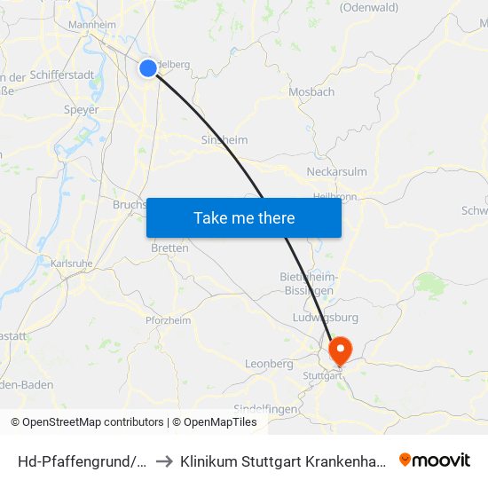 Hd-Pfaffengrund/Wieblingen to Klinikum Stuttgart Krankenhaus Bad Cannstatt map