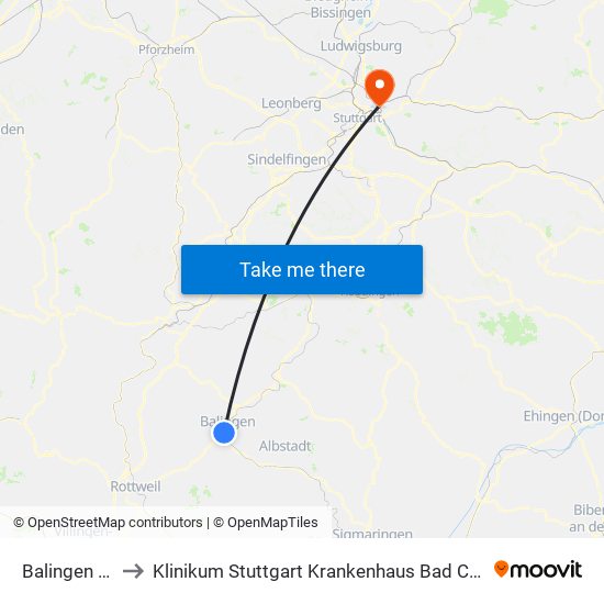 Balingen Süd to Klinikum Stuttgart Krankenhaus Bad Cannstatt map