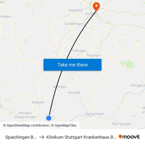 Spaichingen Bahnhof to Klinikum Stuttgart Krankenhaus Bad Cannstatt map