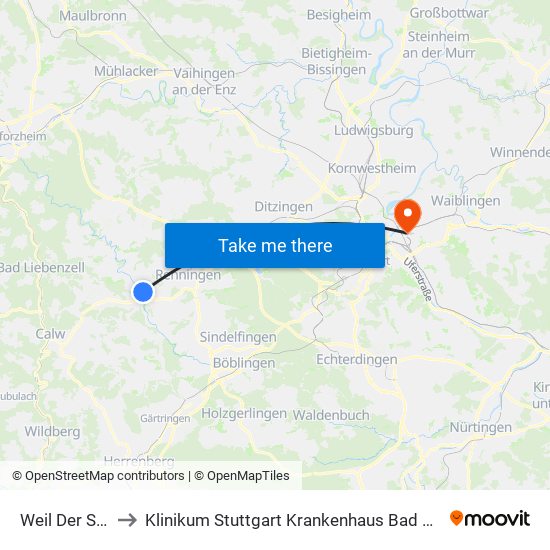 Weil Der Stadt to Klinikum Stuttgart Krankenhaus Bad Cannstatt map