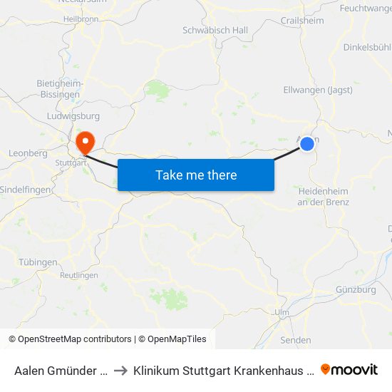Aalen Gmünder Torplatz to Klinikum Stuttgart Krankenhaus Bad Cannstatt map