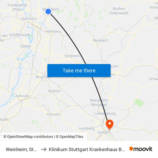 Weinheim, Stahlbad to Klinikum Stuttgart Krankenhaus Bad Cannstatt map