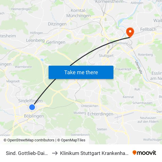 Sind. Gottlieb-Daimler-Schule to Klinikum Stuttgart Krankenhaus Bad Cannstatt map