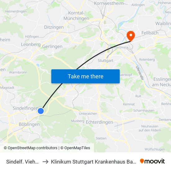 Sindelf. Viehweide to Klinikum Stuttgart Krankenhaus Bad Cannstatt map