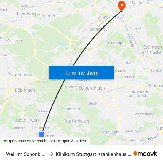 Weil Im Schönbuch Röte to Klinikum Stuttgart Krankenhaus Bad Cannstatt map