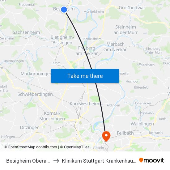 Besigheim Oberamteigasse to Klinikum Stuttgart Krankenhaus Bad Cannstatt map