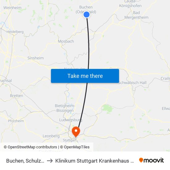 Buchen, Schulzentrum to Klinikum Stuttgart Krankenhaus Bad Cannstatt map