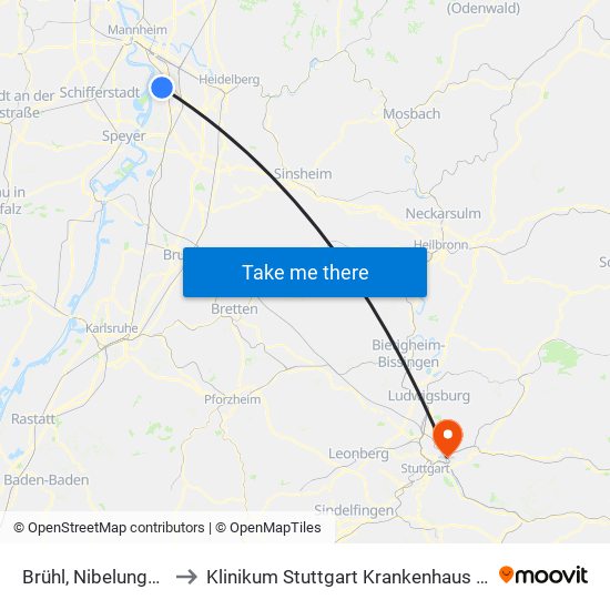 Brühl, Nibelungenstraße to Klinikum Stuttgart Krankenhaus Bad Cannstatt map