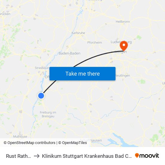 Rust Rathaus to Klinikum Stuttgart Krankenhaus Bad Cannstatt map