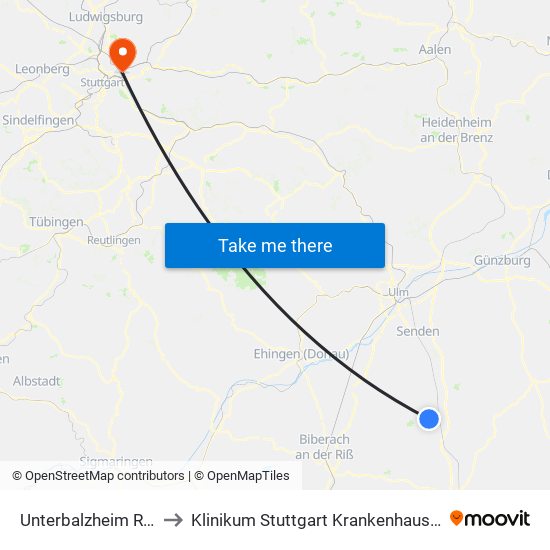 Unterbalzheim Reha-Park to Klinikum Stuttgart Krankenhaus Bad Cannstatt map