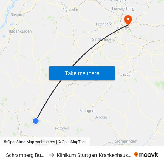 Schramberg Busbahnhof to Klinikum Stuttgart Krankenhaus Bad Cannstatt map